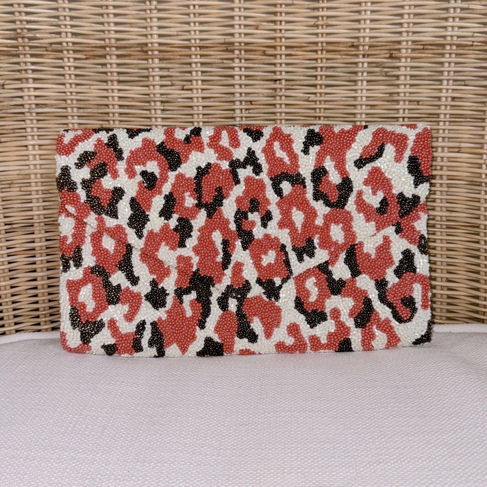 NWOT Tiana Designs Envelope Clutch, Ivory/Coral/Bronze